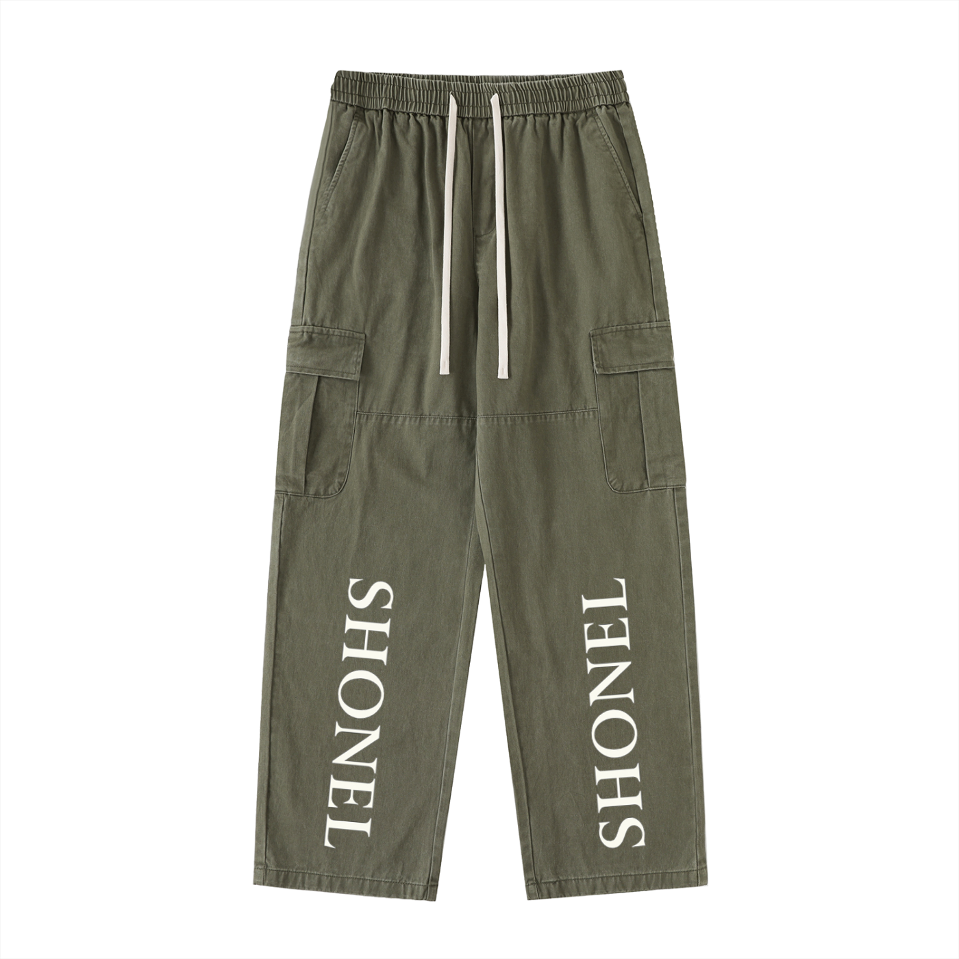 DRAWSTRING WAIST STRAIGHT-LEG CARGO PANTS