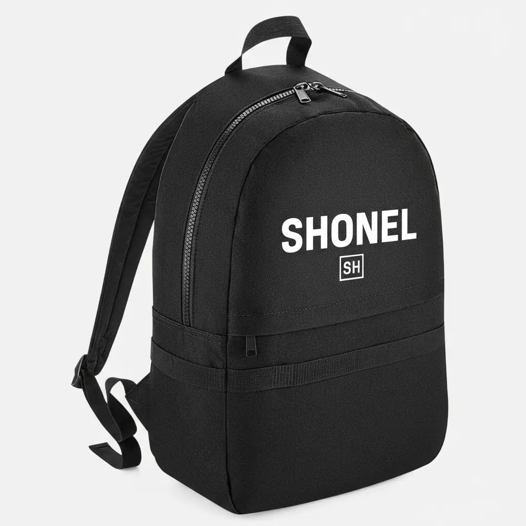 Black backpack with SHONEL logo