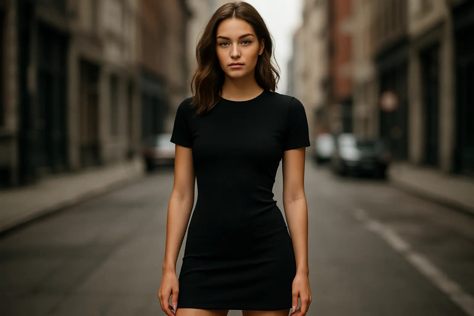 Black dress front view with different model
