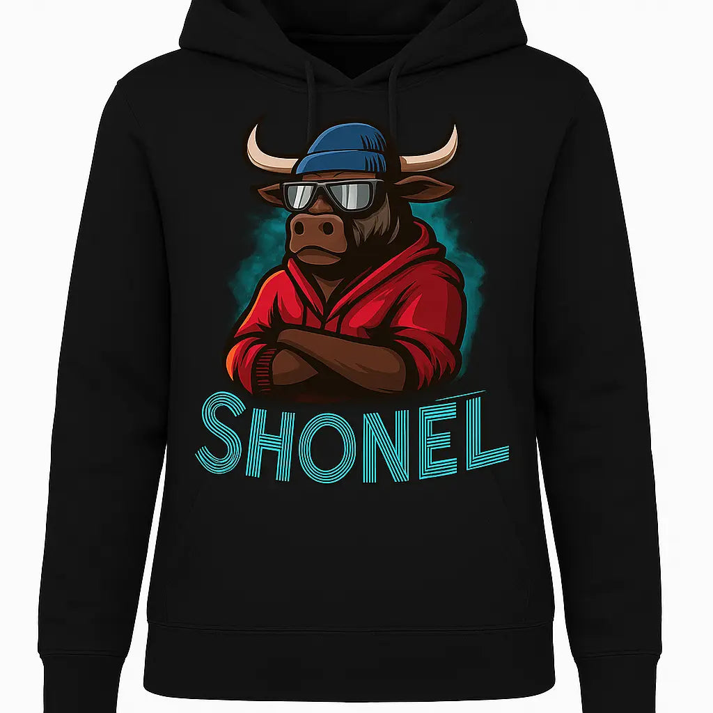 Black Hoodie with Bull and SHONEL Design