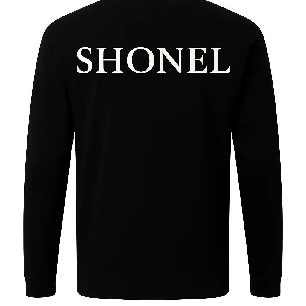 Black Shonel Long Sleeve Shirt with Back Text
