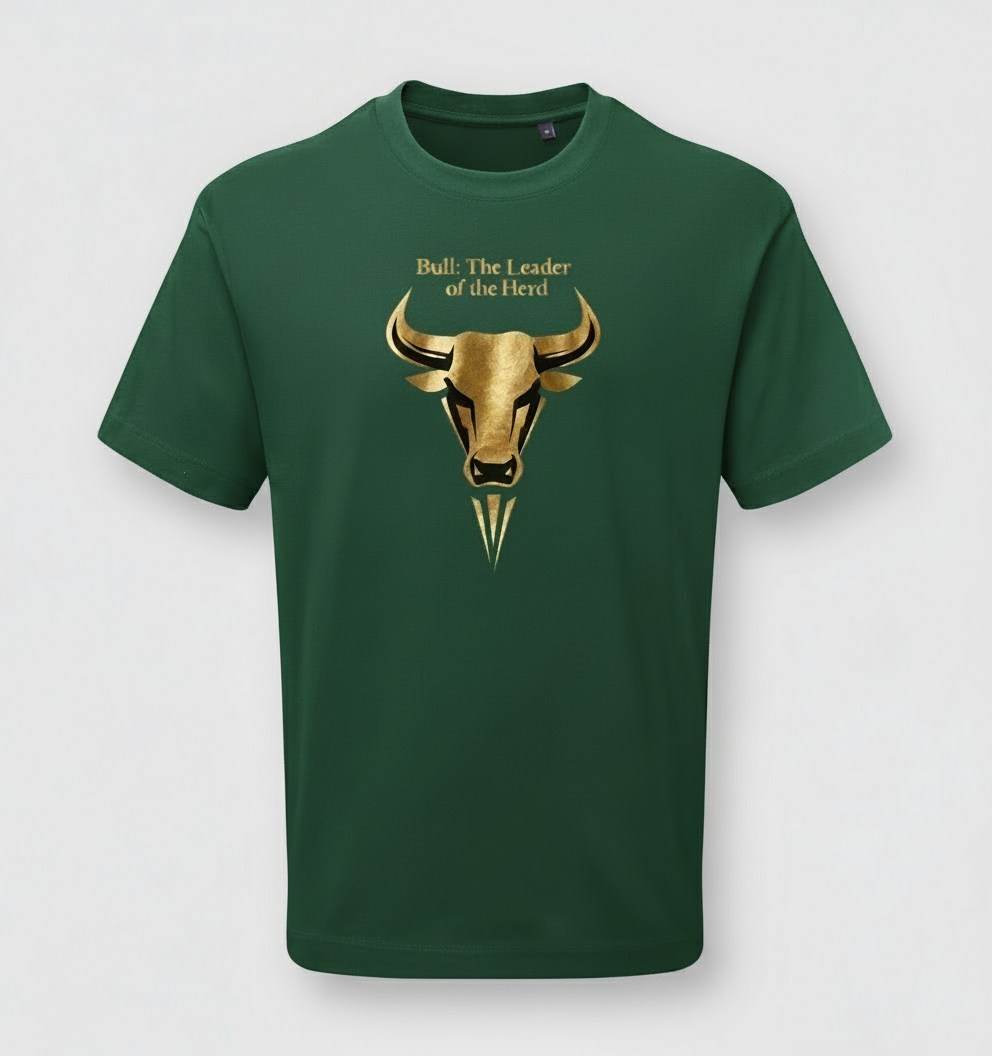 Bull design on forest green t-shirt