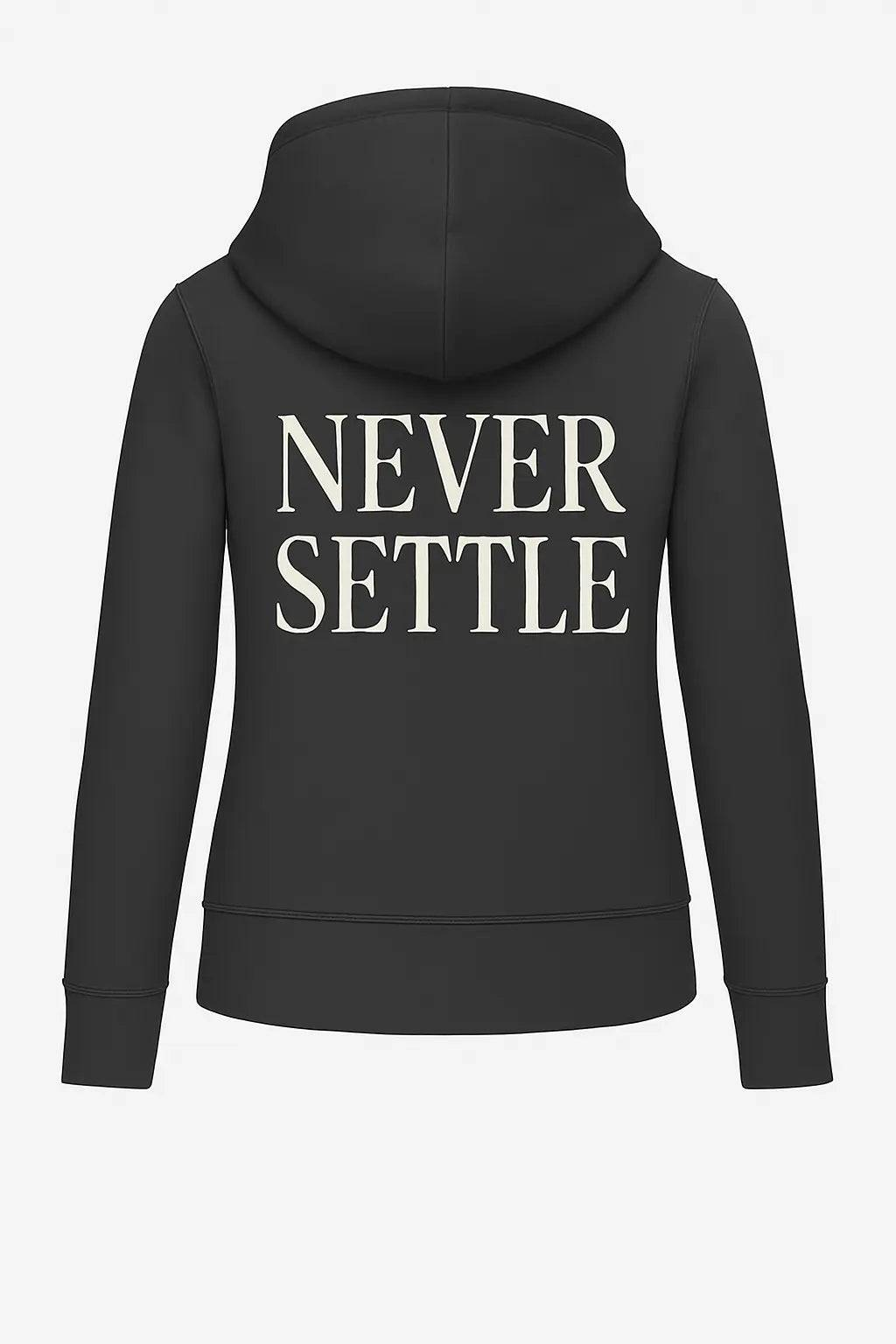 Dark Grey Hoodie Back - Never Settle