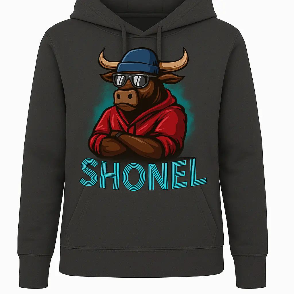 Dark Grey Hoodie Front - Shonel Bull Design