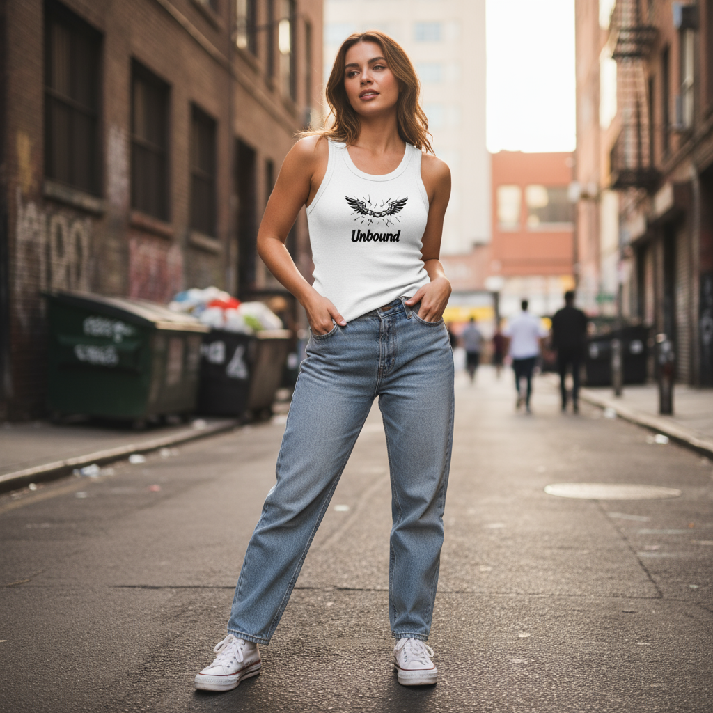 Female model in Unbound tank top