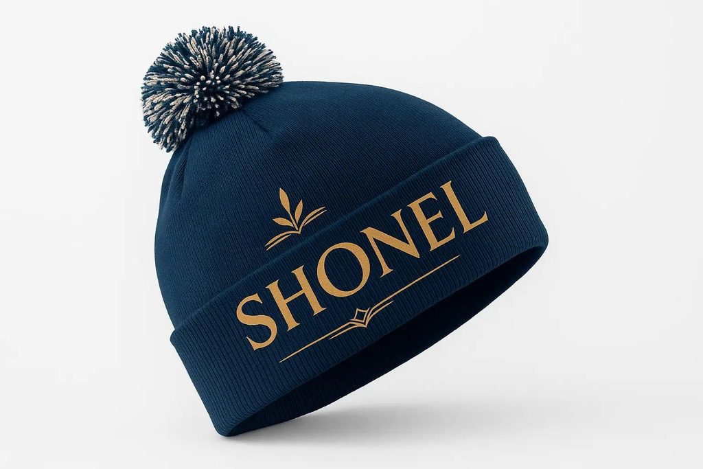 Feminine SHONEL design on navy beanie