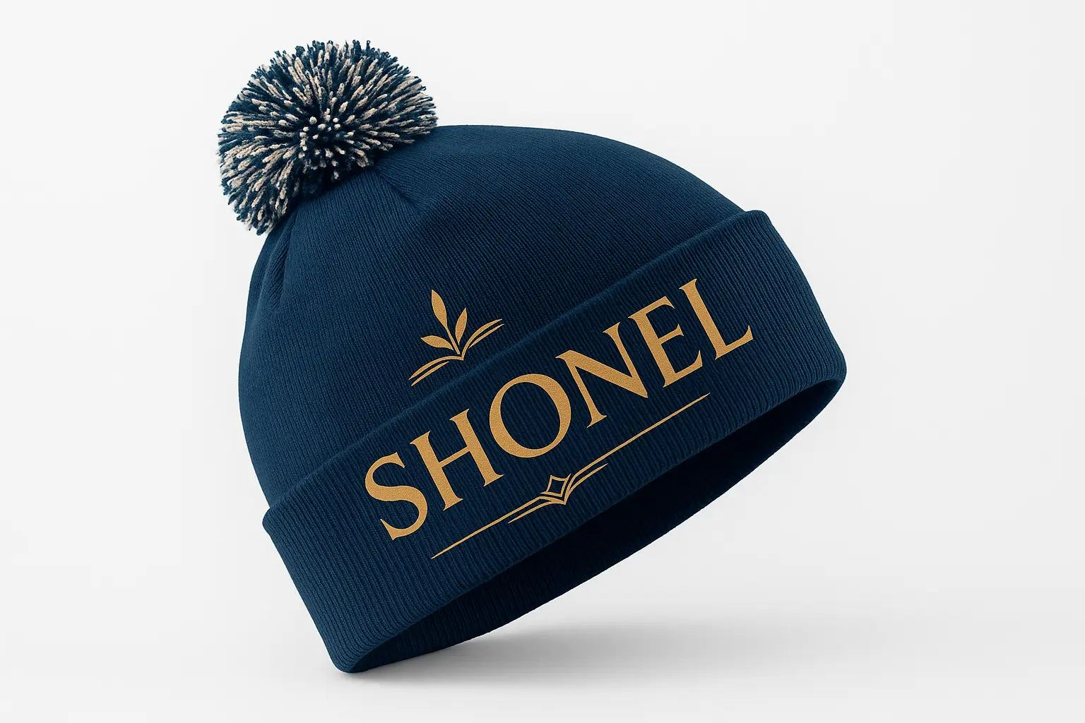 Feminine SHONEL design on navy beanie