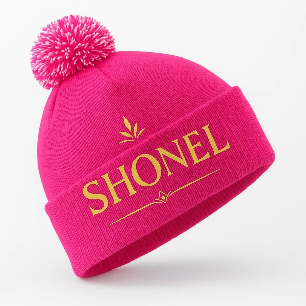 Feminine SHONEL design on pink beanie