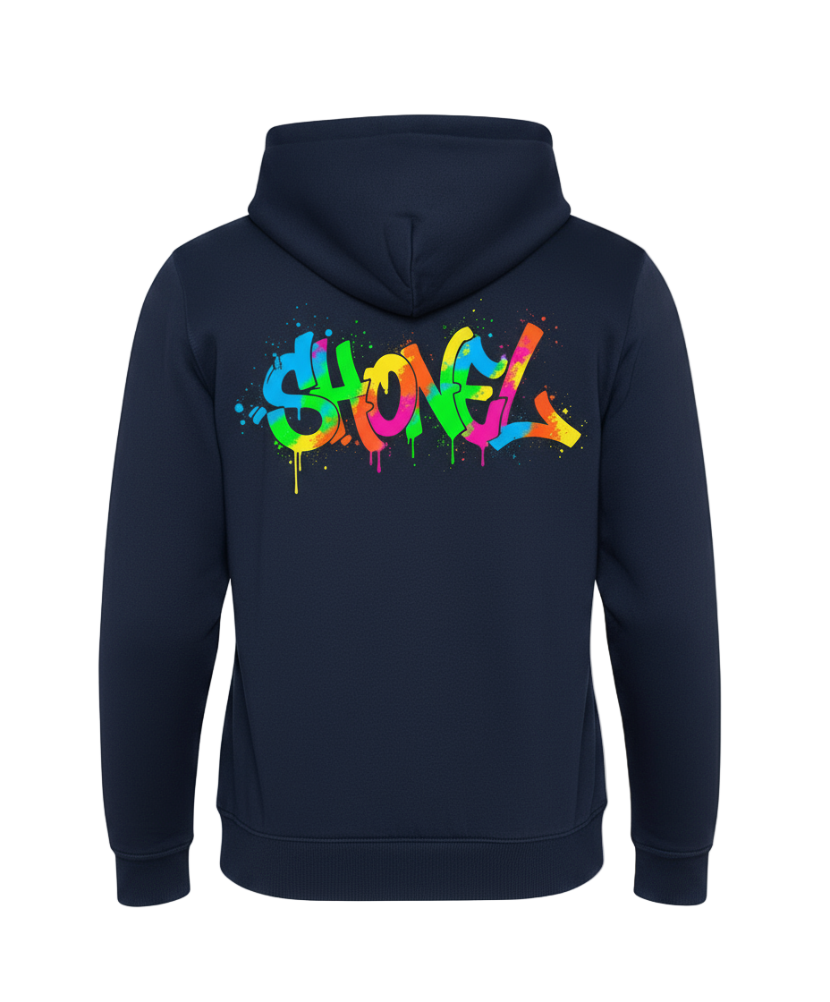 French navy hoodie with graffiti design - back