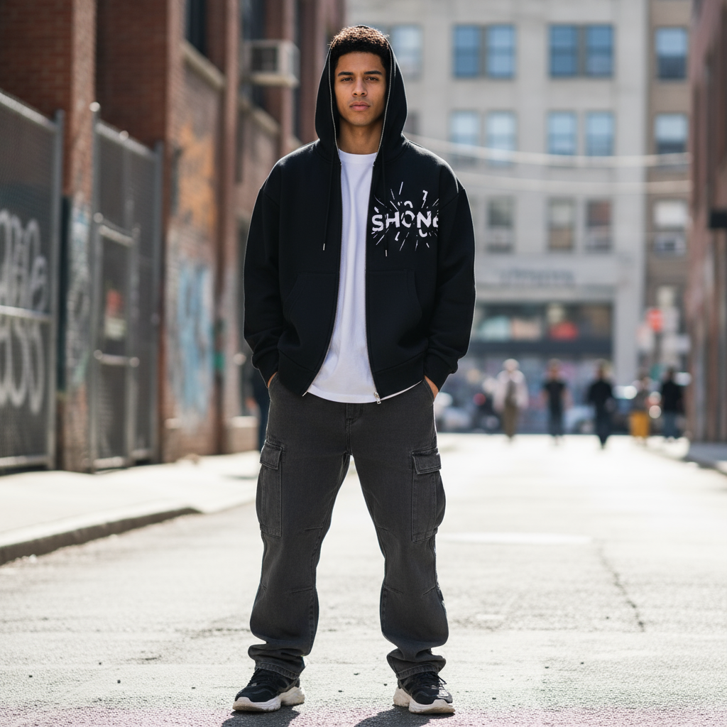 Front view - Male model in SHONEL hoodie