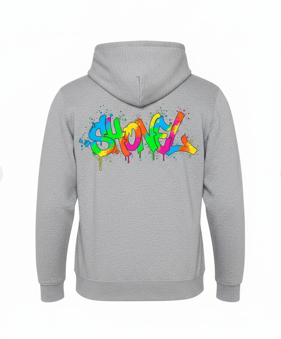Heather grey hoodie with graffiti design - back