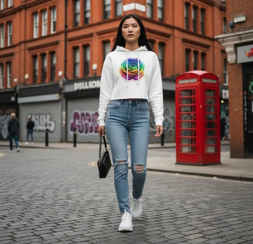 THE HOLOGRAPHIC ROSE CROPPED HOODIE Shonel Clothes