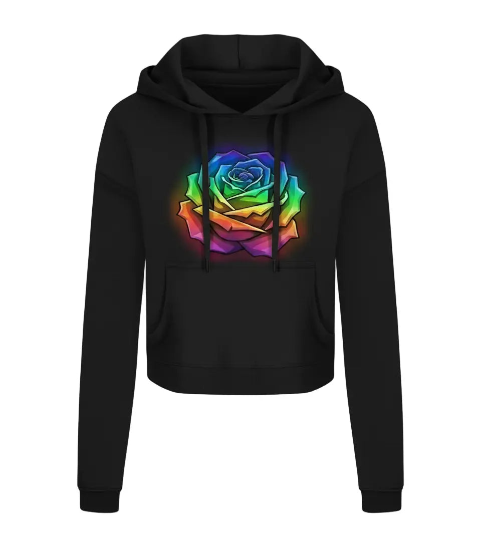 Jet Black Hoodie with Holographic Rose
