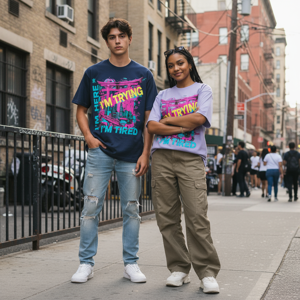 Male and female models in streetwear style