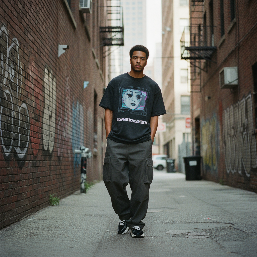 Male model wearing No Signal t-shirt