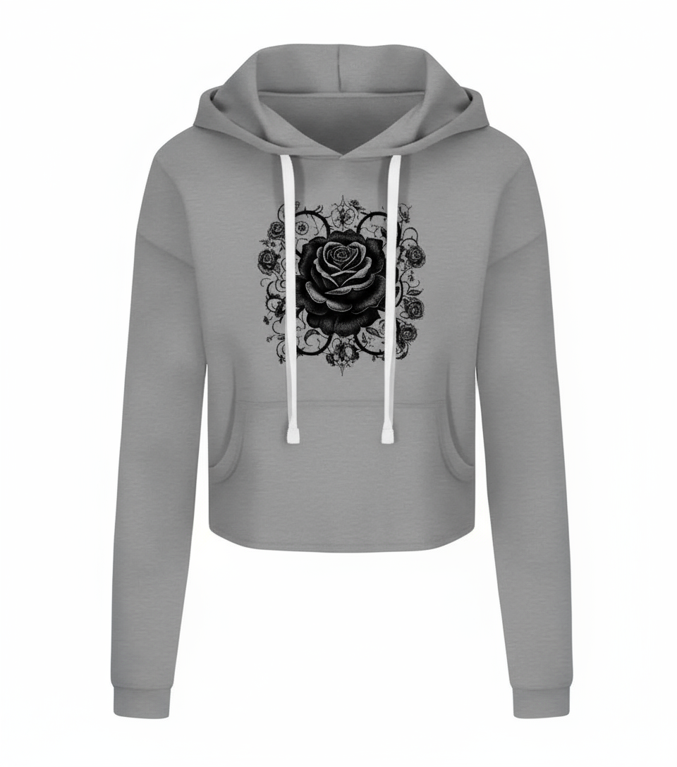 Medium Grey Gothic Rose Hoodie