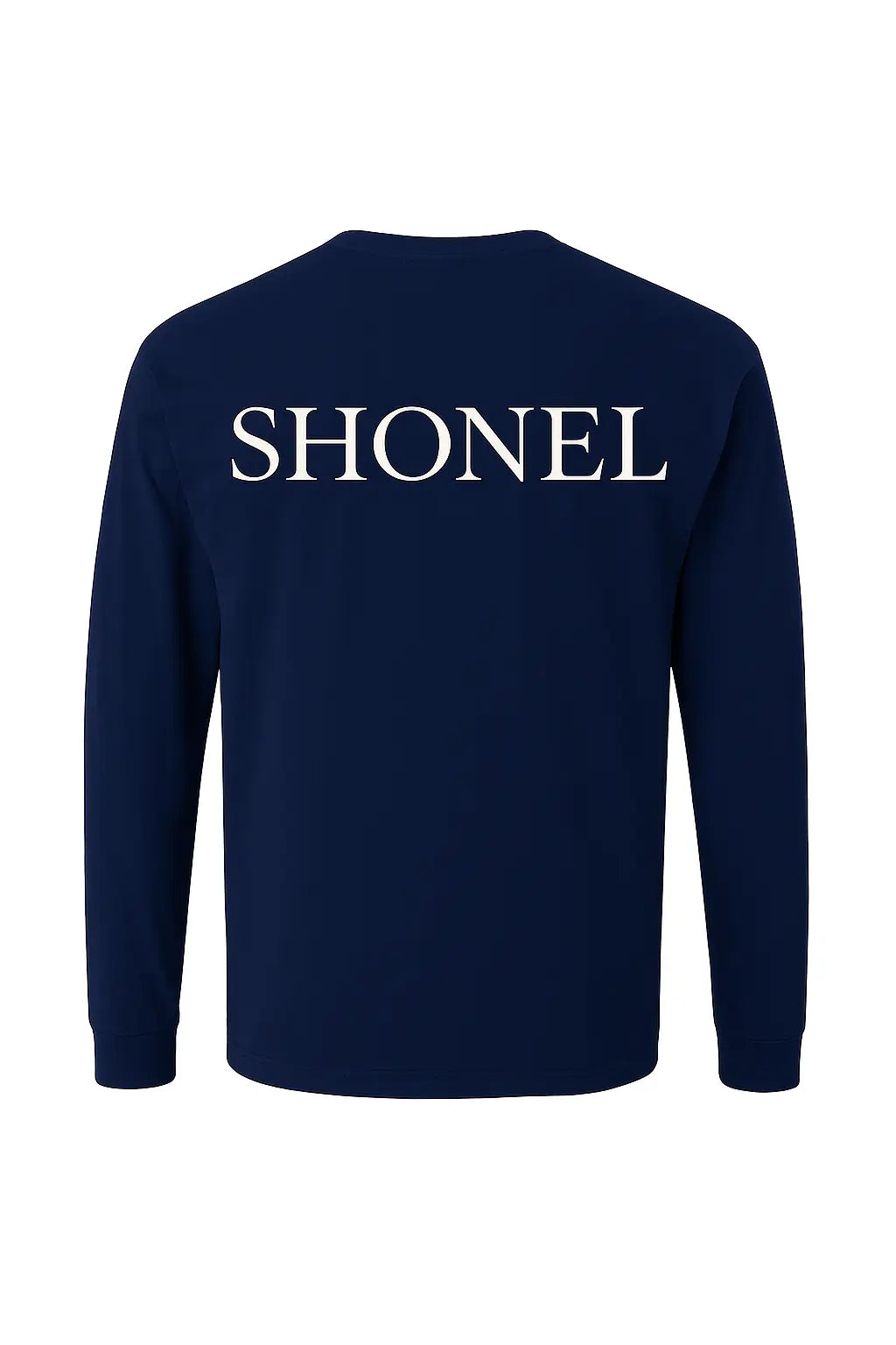 Navy Blue Shonel Long Sleeve Shirt with Back Text 5cm Below Neck