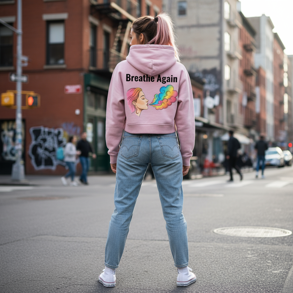 Pink hoodie back view on model