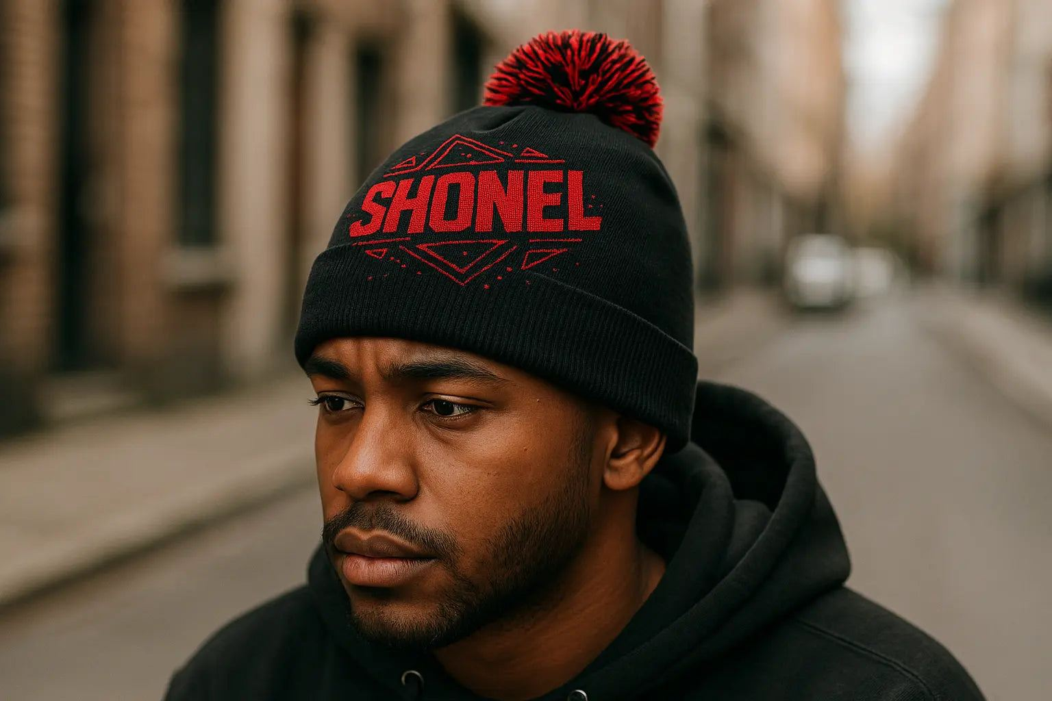 Realistic SHONEL beanie on model