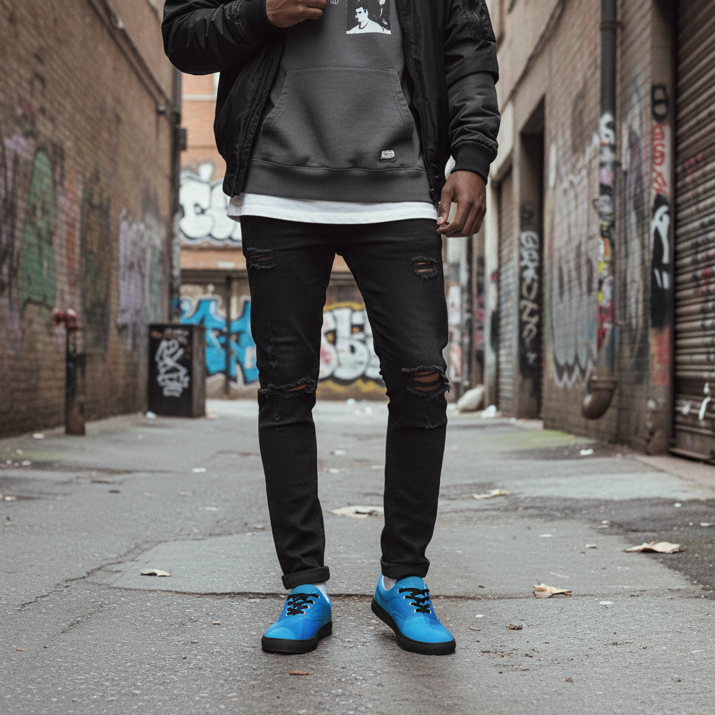Streetwear style - blue shoes on male model